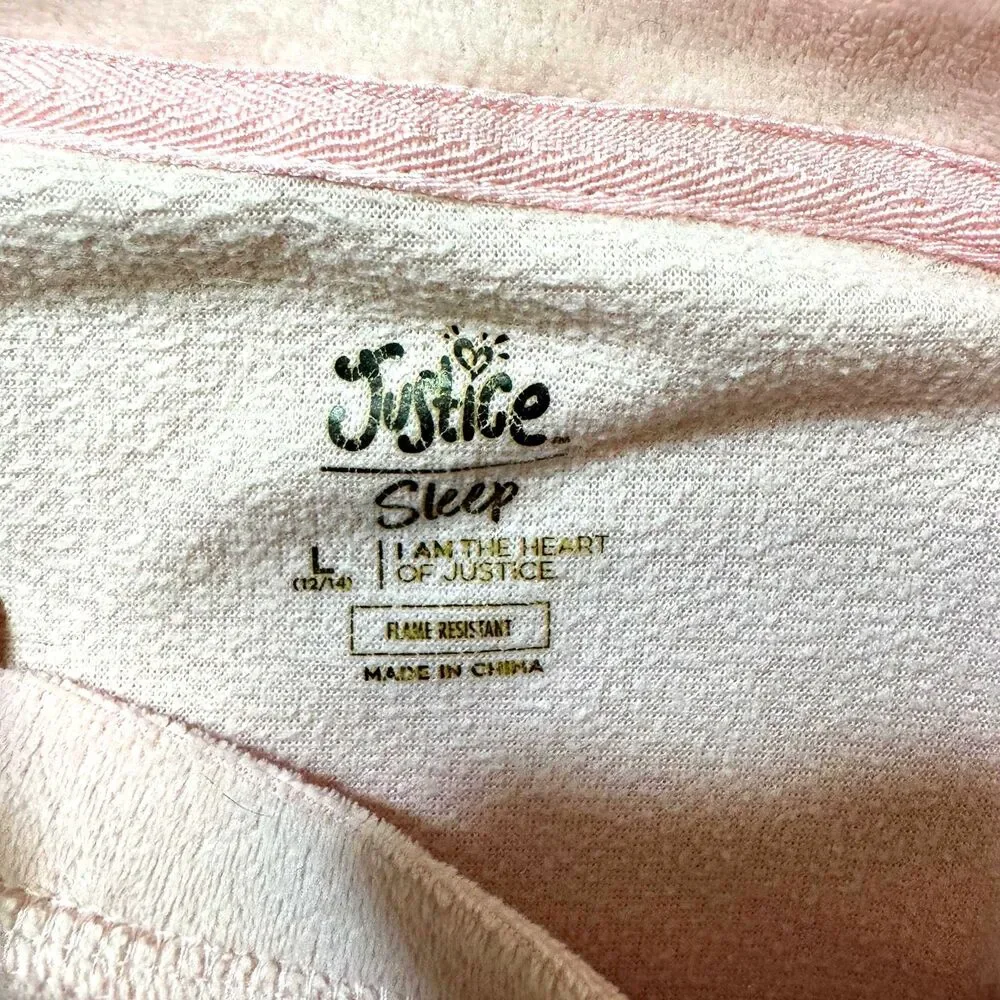 Justice Daisy Heart Pajama Set Pink Girl's Large 12-14 Soft Cozy Satin Fleece